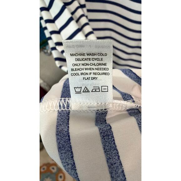 Cabana Life Long Sleeve Dress White Navy Stripe Pocket Women’s Size L Coast EUC - Picture 6 of 7